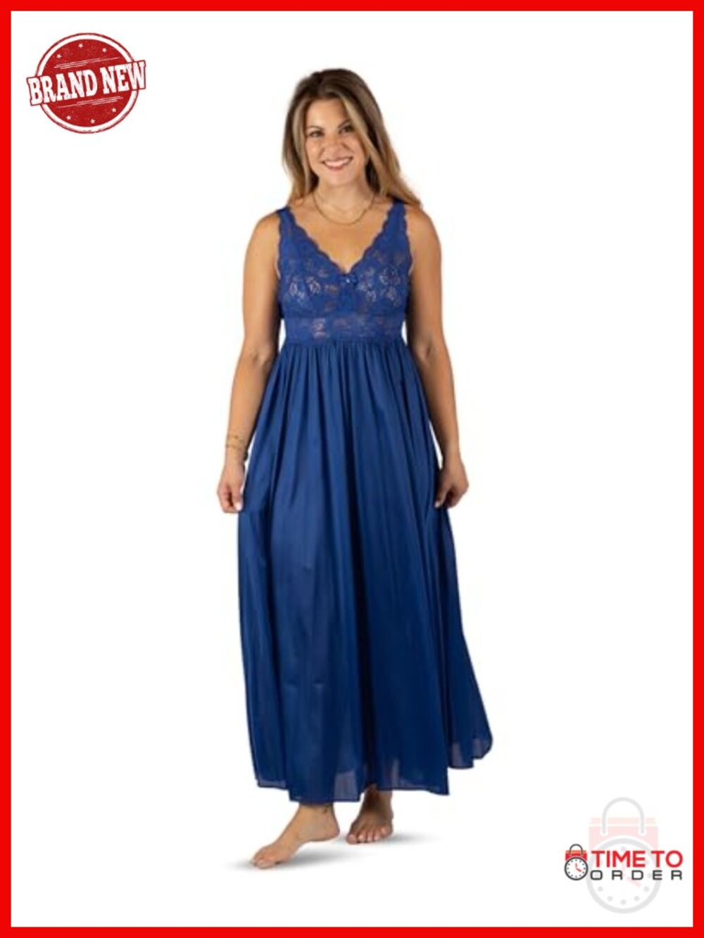 Shadowline Silky Lace Bodice Sleeveless Nightgown Flowy Ankle Length